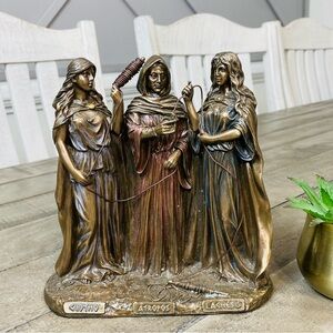 The Three Fates of Destiny Cold Cast Resin Antique Bronze Finish Greek Statue